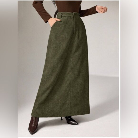 Minimalist Corduroy Skirt Maxi Green - Picture 7 of 8